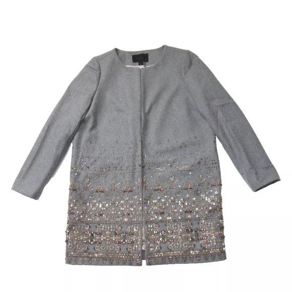 J.Crew Collection Embellished Cocoon Coat in Gray Beaded Wool Topcoat Sz 0 NEW - Picture 1 of 10